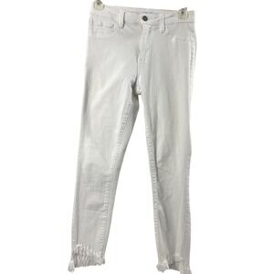 Cello White Denim Jeans Juniors 1  Skinny Mid Rise Raw Hem Stretch‎